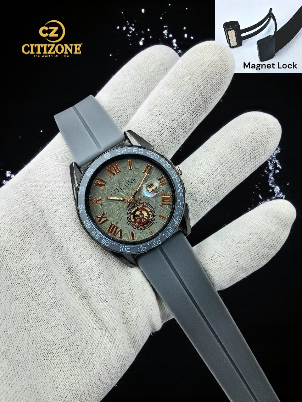 CITIZONE Premium Magnetic Lock Watch for Men – Black, Grey, Blue & Brown Strap