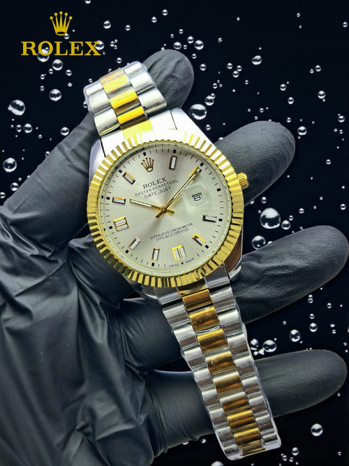 Luxury Date Style Stainless Steel Watch for Men – Premium Gold & Silver Wrist Watch