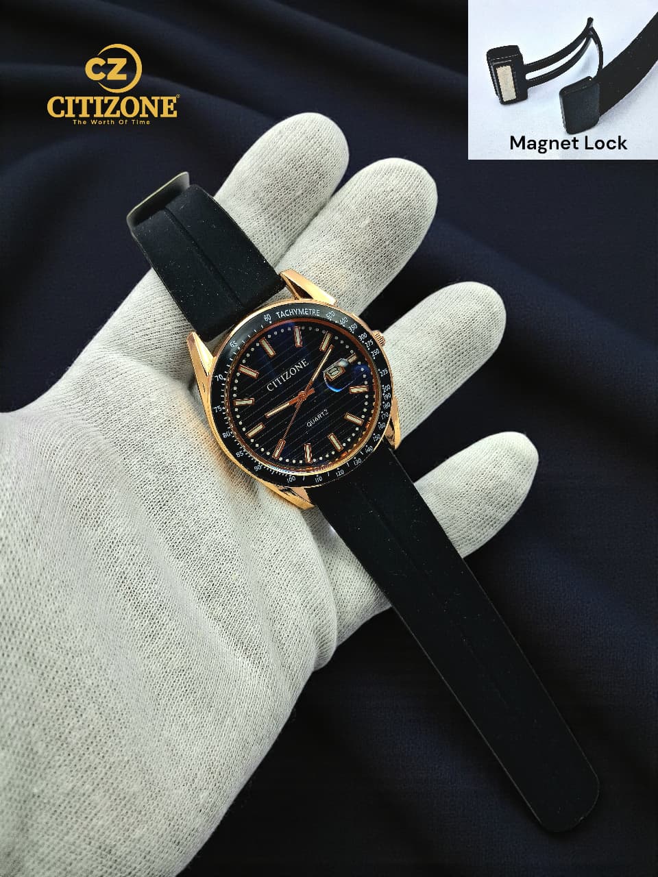 CITTIZONE Premium Quartz Watch with Magnetic Lock Silicone Strap – Men's Casual & Fashion Wrist Watch