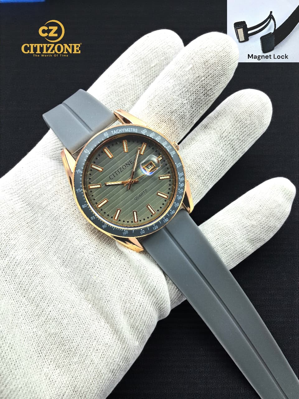 CITTIZONE Premium Quartz Watch with Magnetic Lock Silicone Strap – Men's Casual & Fashion Wrist Watch