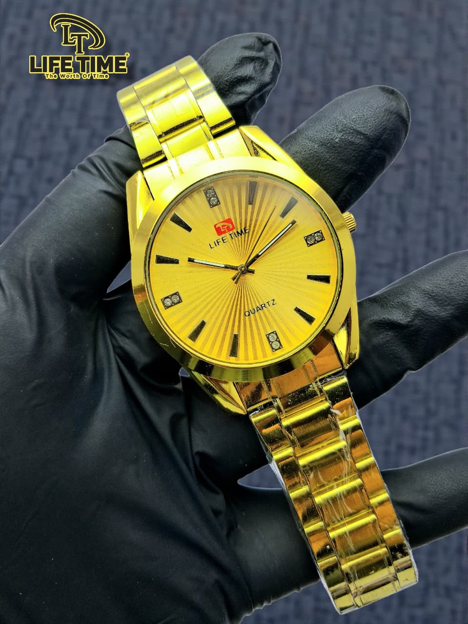 Life Time Luxury Quartz Analog Watch for Men – Premium Gold Stainless Steel Strap | Elegant Casual & Formal Wrist Watch