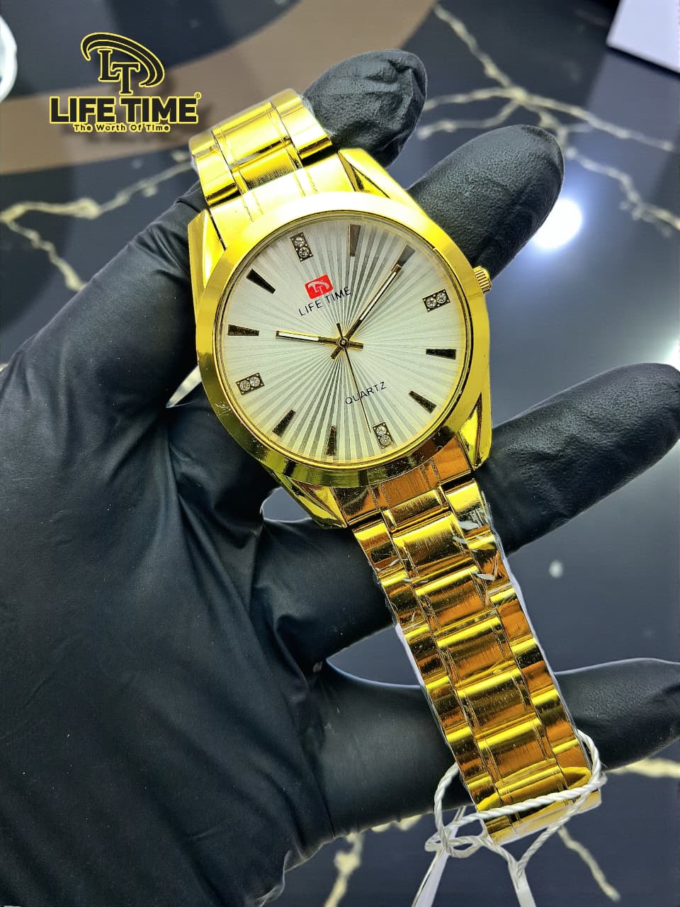 Life Time Luxury Quartz Analog Watch for Men – Premium Gold Stainless Steel Strap | Elegant Casual & Formal Wrist Watch