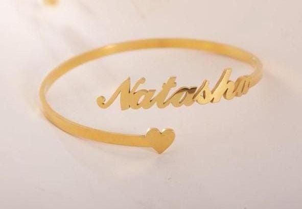 Personalized Name Bracelet – Custom Gold Name Bangle for Women | Stainless Steel Engraved Cuff Bracelet | Custom Gift for Her