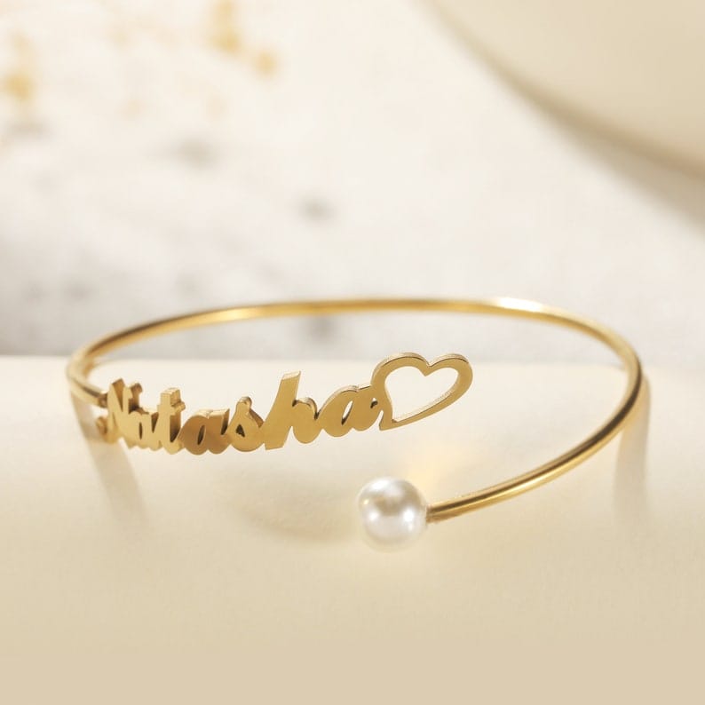 Personalized Name Bracelet – Custom Gold Name Bangle for Women | Stainless Steel Engraved Cuff Bracelet | Custom Gift for Her