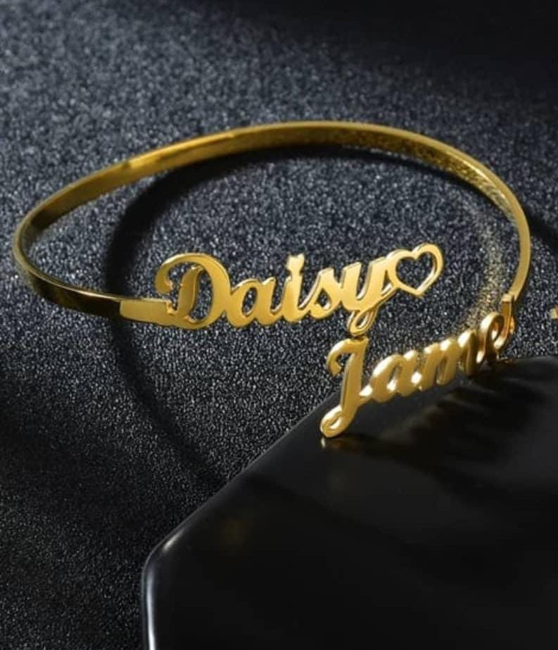 Personalized Name Bracelet – Custom Gold Name Bangle for Women | Stainless Steel Engraved Cuff Bracelet | Custom Gift for Her
