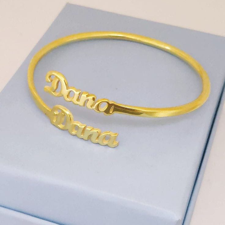 Personalized Name Bracelet – Custom Gold Name Bangle for Women | Stainless Steel Engraved Cuff Bracelet | Custom Gift for Her