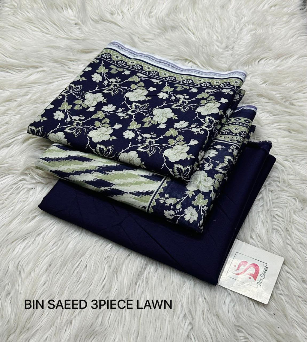 Bin Saeed 3 Piece Premium Lawn Suit | Unstitched Summer Collection | Printed Shirt, Dupatta & Trouser