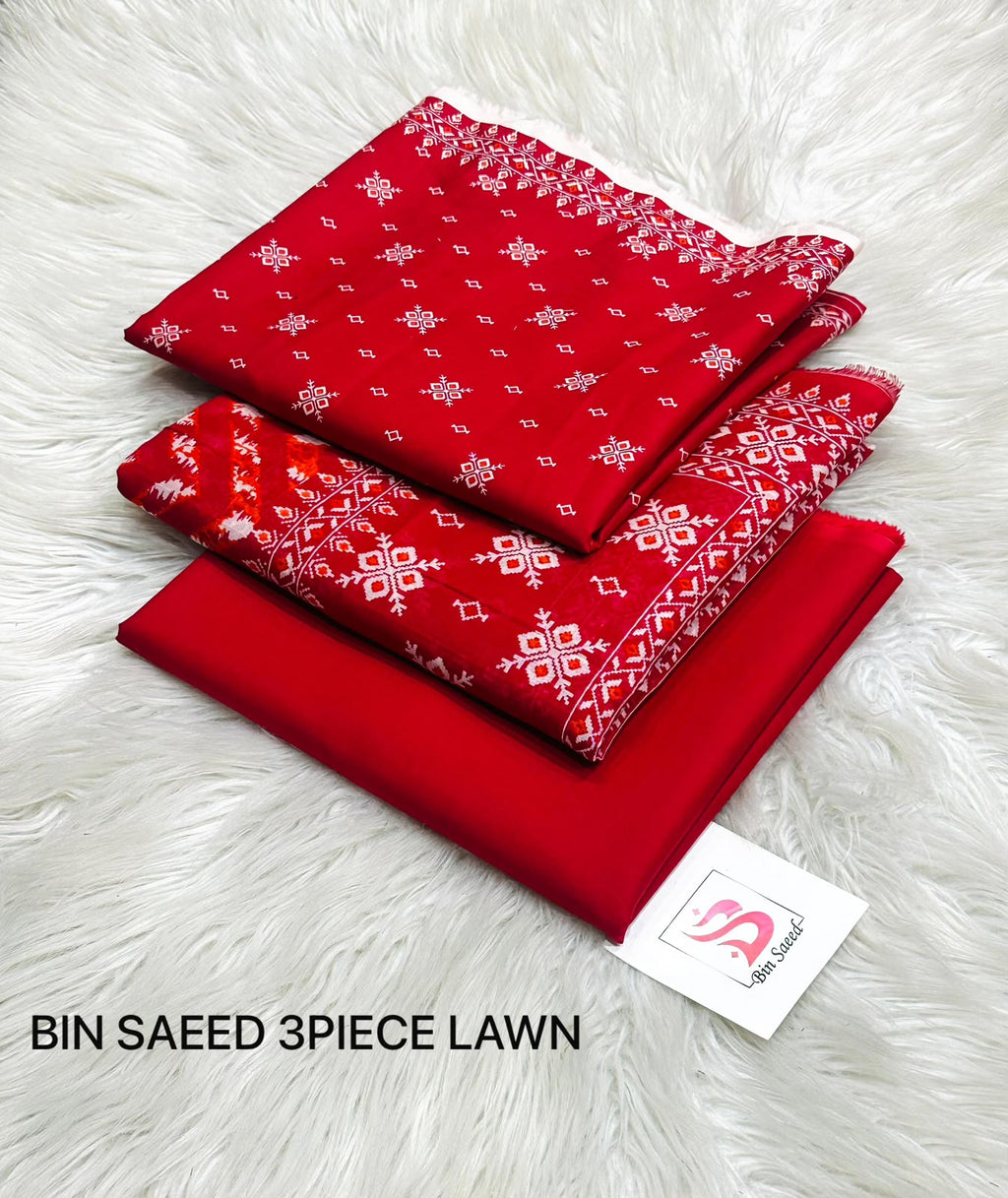 Bin Saeed 3 Piece Premium Lawn Suit | Unstitched Summer Collection | Printed Shirt, Dupatta & Trouser