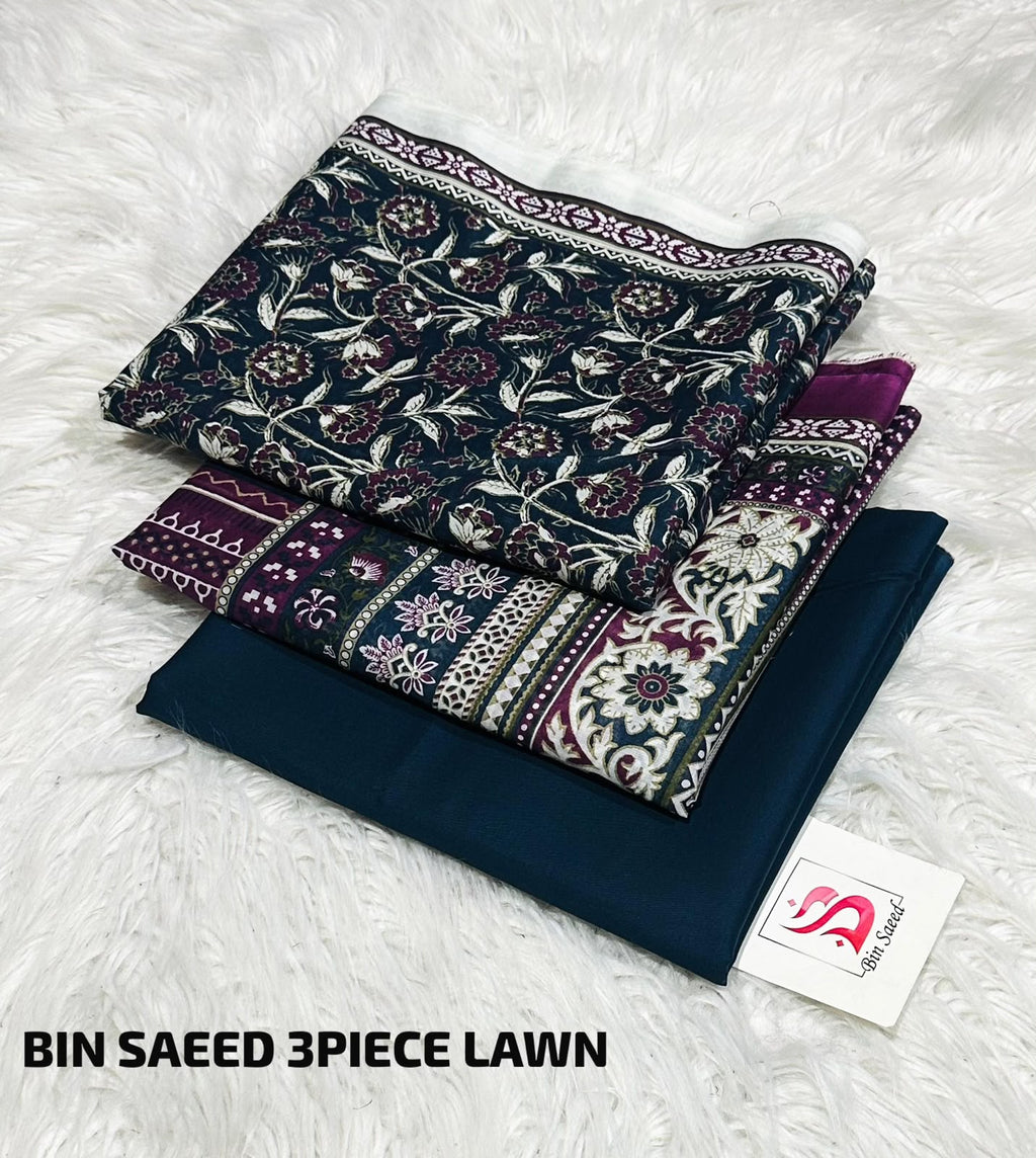 Bin Saeed 3 Piece Premium Lawn Suit | Unstitched Summer Collection | Printed Shirt, Dupatta & Trouser