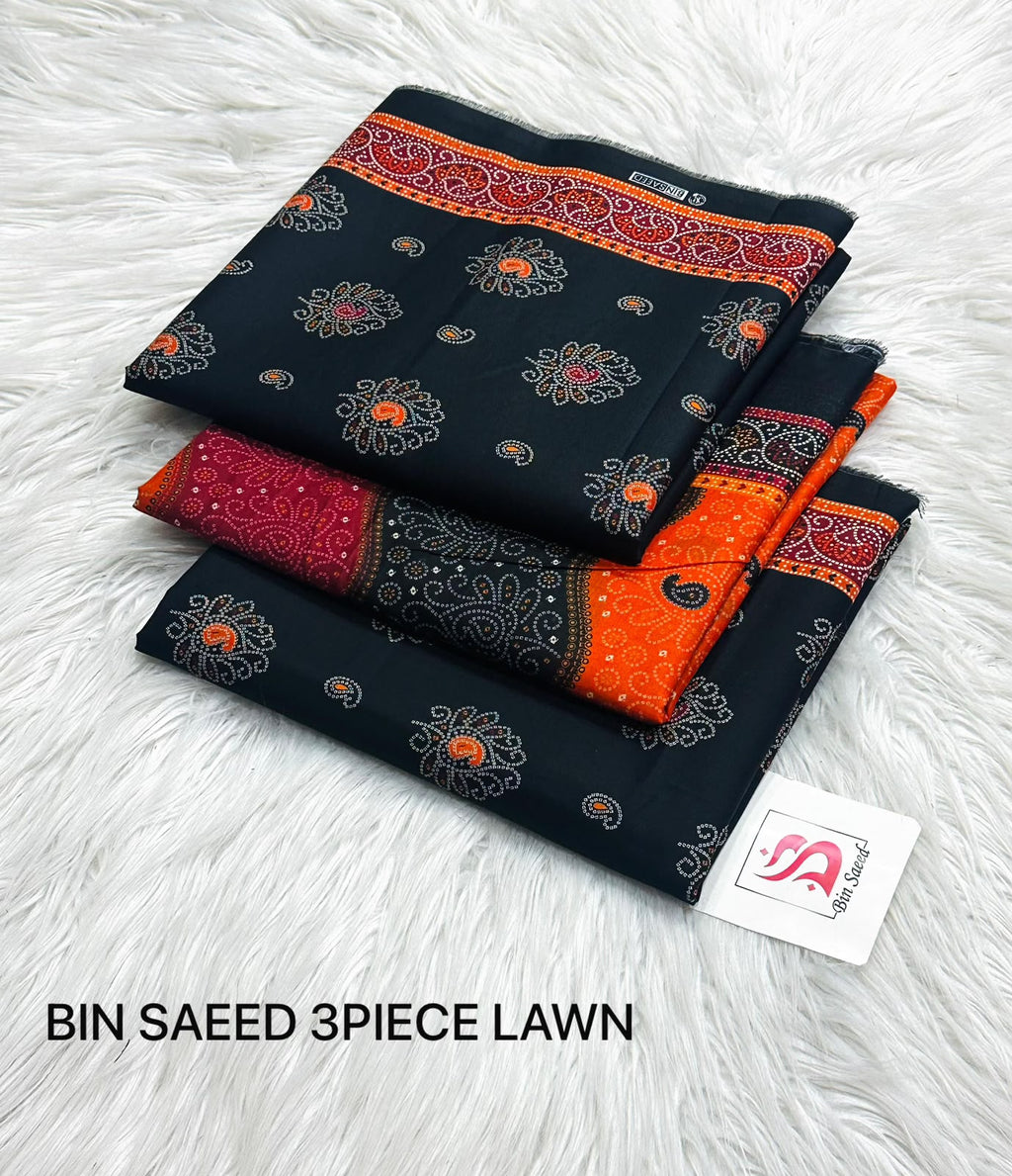 Bin Saeed 3 Piece Premium Lawn Suit | Unstitched Summer Collection | Printed Shirt, Dupatta & Trouser