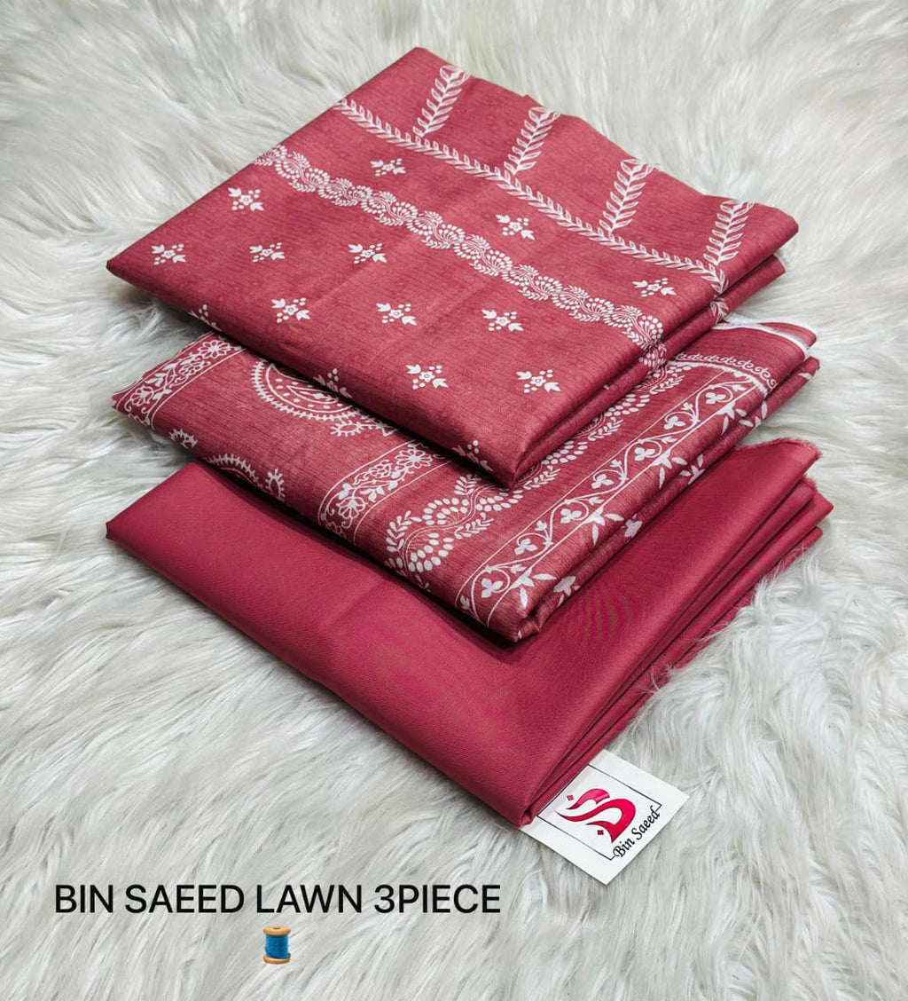 Bin Saeed 3 Piece Premium Lawn Suit | Unstitched Summer Collection | Printed Shirt, Dupatta & Trouser