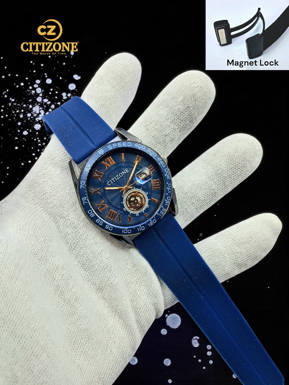 CITIZONE Premium Magnetic Lock Watch for Men – Black, Grey, Blue & Brown Strap